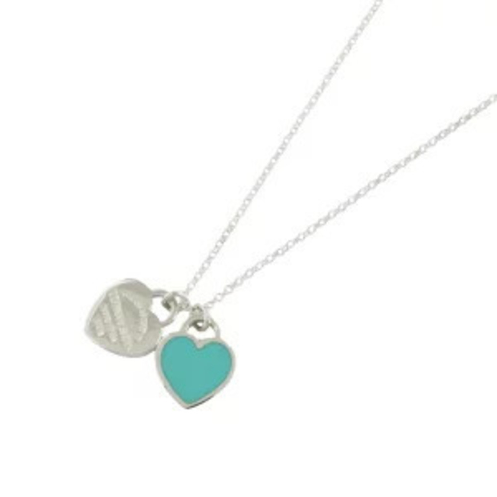 Tiffany Co to Necklace Blue Double Heart Pendant